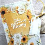 Kartka na Dzień Matki ze słonecznikami - Kartka z etykietką i żółtym sznureczkiem