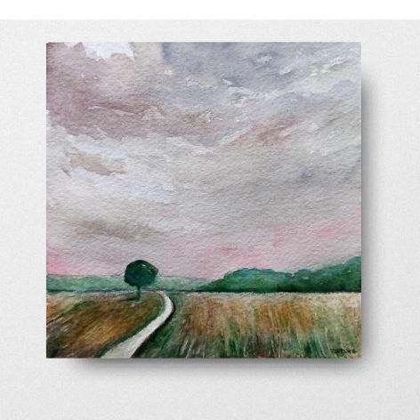 Pejzaż-akwarela formatu- 20x20 cm. 