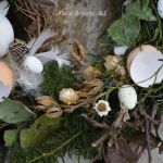 Wianek wiosenno wielkanocny naturalne  białe kwiaty - Suszone kwiaty i piórka