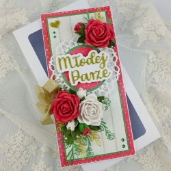 Kartka biało-czerwona na ślub z różami