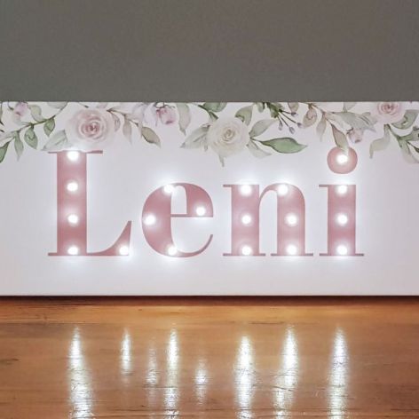 Obraz LED z imieniem, pastelowe kwiaty, róże