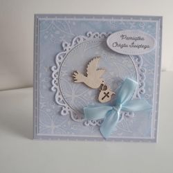 Kartka na Chrzest Święty gołabek błękitna