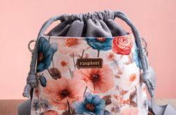 Szara listonoszka z kominem z weluru w kwiaty – handmade, unikat