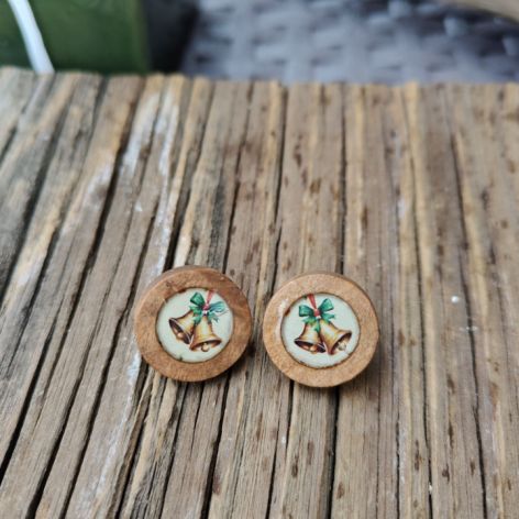 Drewniane kolczyki świąteczne - Złote Dzwonki