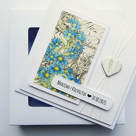 Subtelna kartka na ślub niebieskie kwiaty