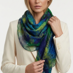 Szal Jedwabno Wełniany Granatowo Szafirowy - Szalik wełniany