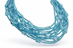 Naszyjnik Krótki Niebieskie Tulipany Sznurek Korale