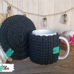 Kubek w sweterku i podkładka ~ czarny - 