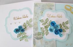 Kartka W DNIU ŚLUBU z błękitnymi różami