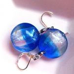 Murano, niebiesko białe, kobaltowe szkło weneckie, kolczyki, srebro - 