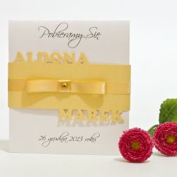 Dwuczęściowe zaproszenie na ślub z wycinanymi imionami 6 kolorów