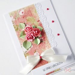 Kartka URODZINOWA z malinowymi różami