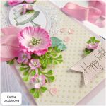 Kartka urodzinowa z tortem i kwiatami - detale