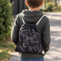 Dziecięcy plecaczek worek grafitowy z ręcznym haftem – handmade