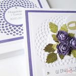 Kartka W DNIU ŚLUBU - fioletowe róże - Biało-fioletowa kartka na ślub w pudełku