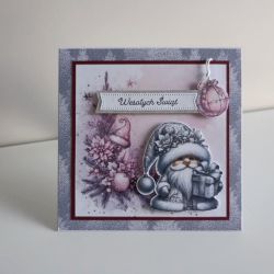 Kartka świąteczna Boże Naordzenie różowa skrzat