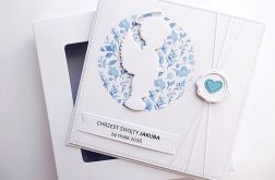 Kartka z aniołkiem-chłopczykiem na Chrzest