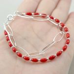 Czerwony koral i srebro - bransoletka łańcuszek - 
