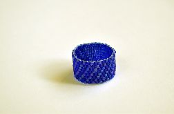 Pierścionek koralikowy kobaltowy