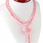 Różowe perły naturalne, słodkowodne, sznur pereł, naszyjnik - 