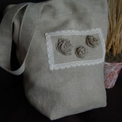 Lniana, rustykalna torba z "obrazem"