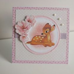 Kartka urodzinowa ręcznie robiona roczek, urodziny Bambi