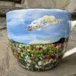 Ręcznie malowana porcelanowa filiżanka ze spodkiem Łąka i chmury - 