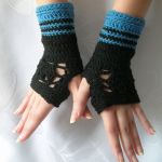 Rękawiczki-ażurowe -czarno-niebieskie - Ażurowe mitenki