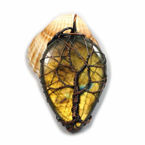 Labradoryt miedziany wisior drzewko szczęścia