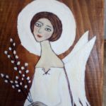 Anioł z baziami - akryl na desce - widok