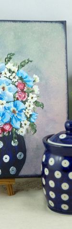 Obraz akryl na płótnie - niebiesko-różowy bukiet w wazoniku