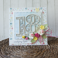 Urodzinowa kartka "18" w pięknych kolorach 