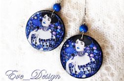 Kolczyki decoupage drewniane okrągłe Gustav Klimt Złota Adela