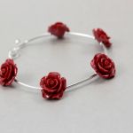 Czerwone róże i srebro - bransoletka - 