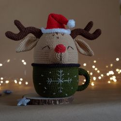 Ozdoba Jeleń w kubku, Dekoracja świąteczna, Maskotka na prezent
