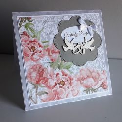 Kartka ślubna gołąbki kwiaty