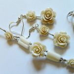 Bransoletka i kolczyki, kremowe róże, koral - 
