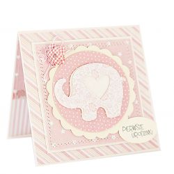 Kartka na roczek z różowym slonikiem