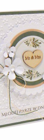 Kartka ślubna - wianek białe kwiaty stokrotki