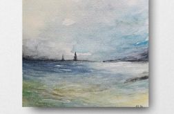 Na morzu-akwarela formatu 20/20 cm