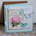 Kartka ślubna z hortensjami - Udekorowana obrazkiem z hortensjami i motylami