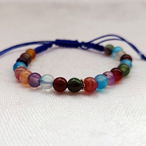 Bransoletka z Agatem 6 mm makrama boho kolorowa