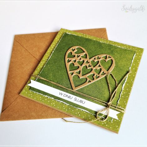 Kartka ślubna w zieleni-ażurowe serce