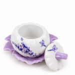 Gipsowy świecznik na podstawce w stylu prowansalskim z lawendowym dekorem, ręcznie wykonany - 