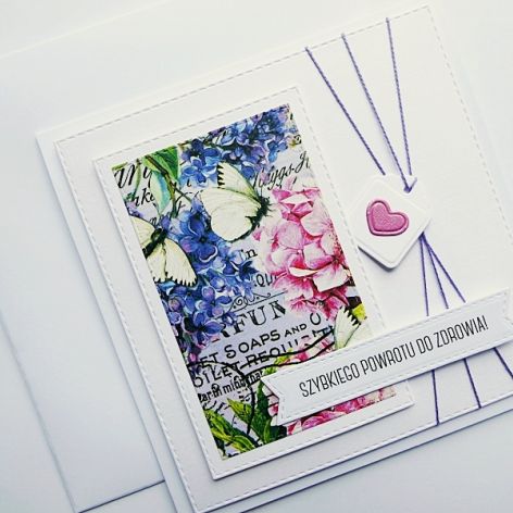 Kartka z życzeniami zdrowia kwiaty motyle