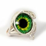 Zielone oko, srebrny pierścionek regulowany - srebrny pierścionek wire wrapped