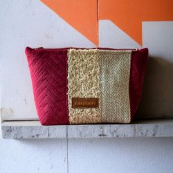 Bordowo-beżowa kosmetyczka MAXI patchwork