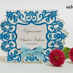 Zaproszenie na ślub z ornamentem kolor niebieski