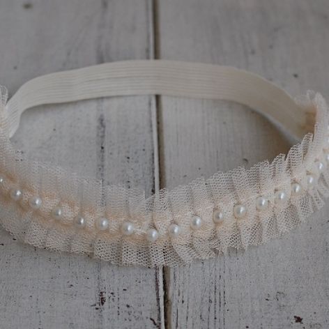 Perełki & tiul - diadem/opaska niemowlęca