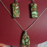 Zielono-złoty jaspis z pirytem, oryginalna biżuteria, zestaw - 